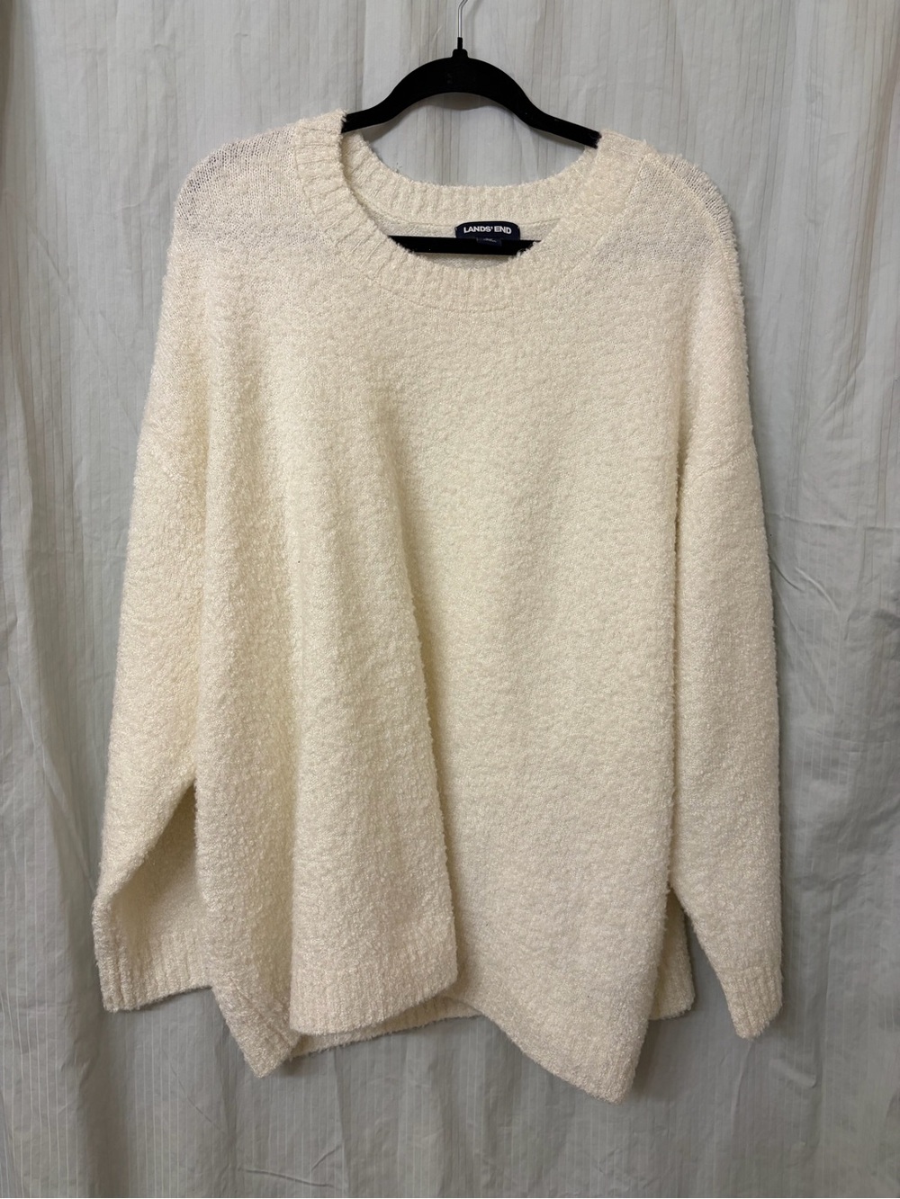 Lands' End Cream Textured Bouclé Crewneck Sweater